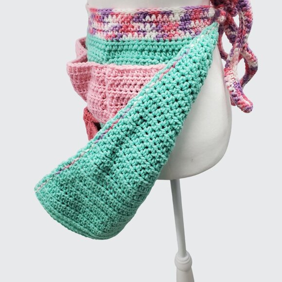 Egg Collecting Apron Blue Pink Purple Yarn Handmade Crochet Apron - Picture 5 of 5